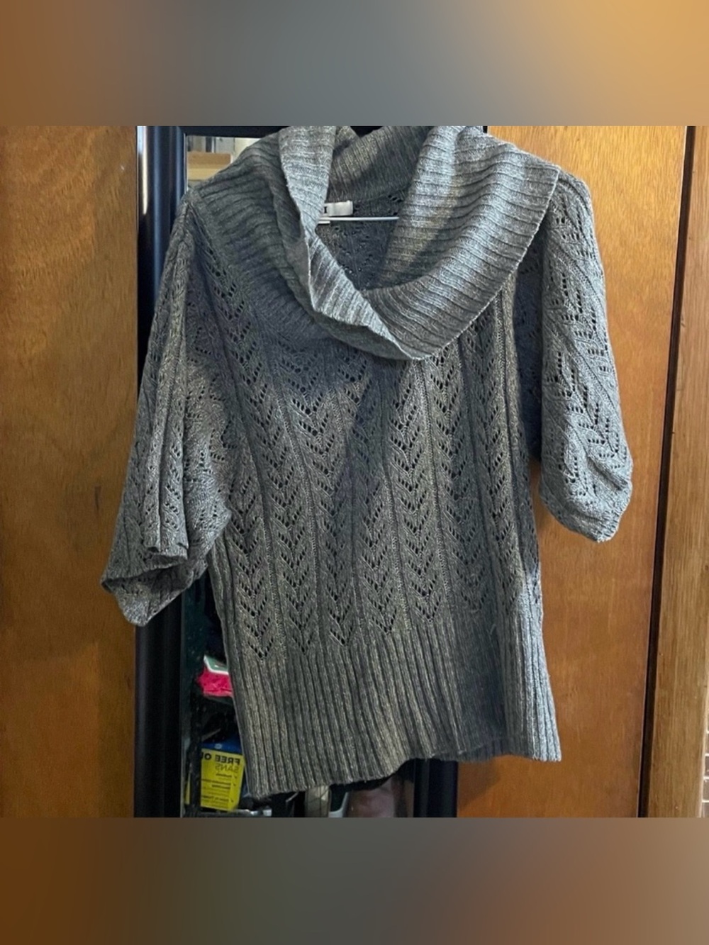Forever 21 gray open-knit cowl neck 1/2 sleeve sweater in size medium